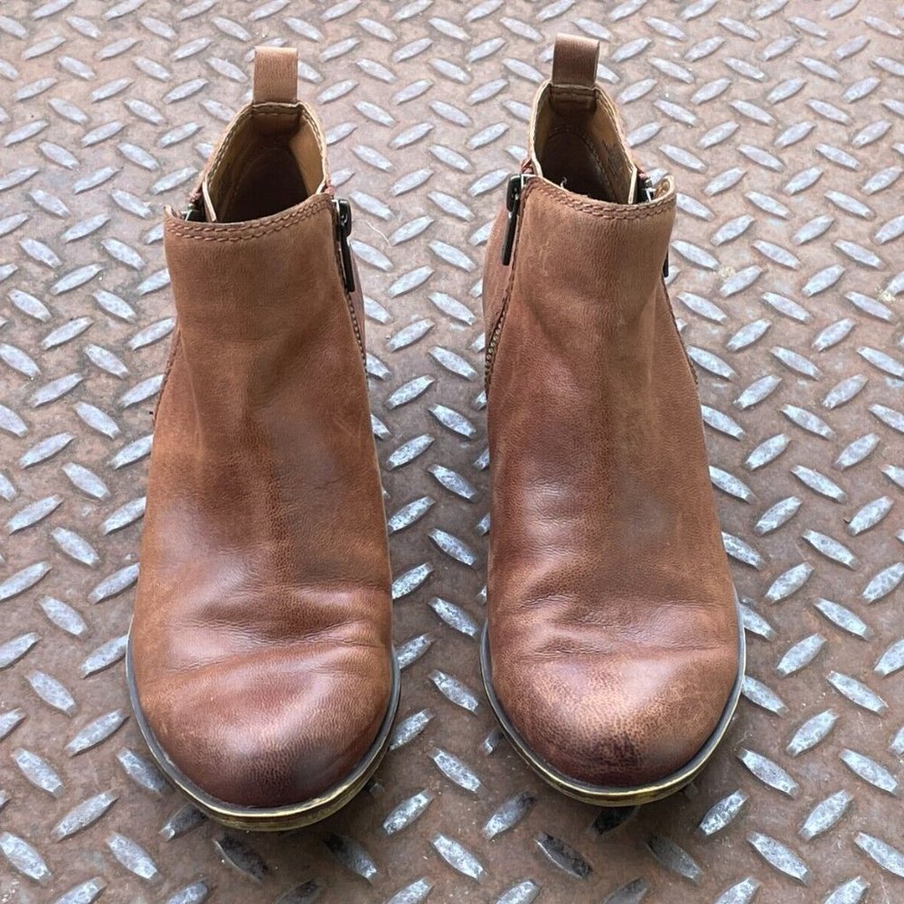 Lucky Brand Women Ankle Boots Brown Genuine Leather Shoes Zip Closure Size 6.5M - Picture 5 of 10